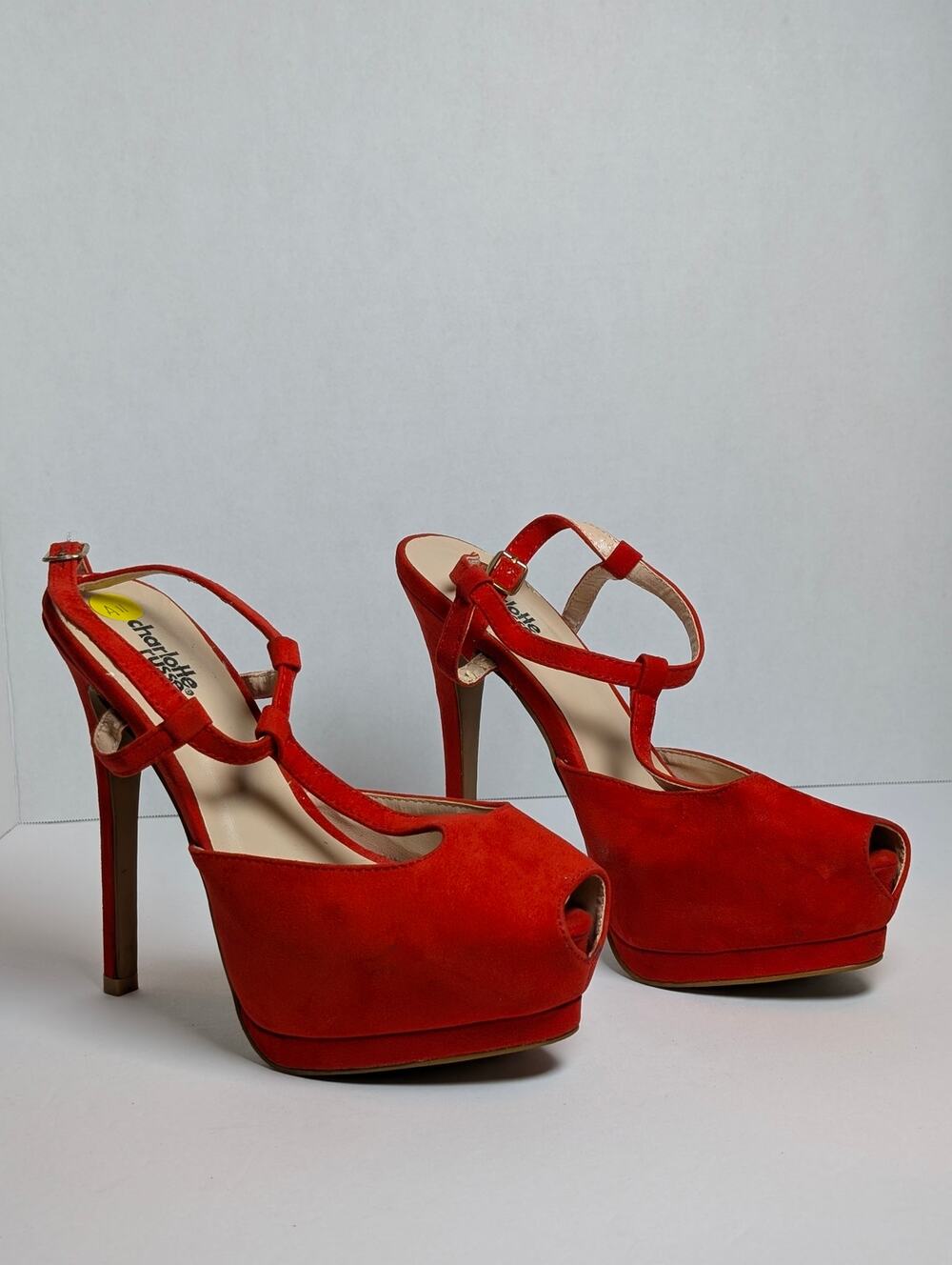 Charlotte Russe Women Size 8 Red Faux Suede Platform Peep Toe Stiletto Heels